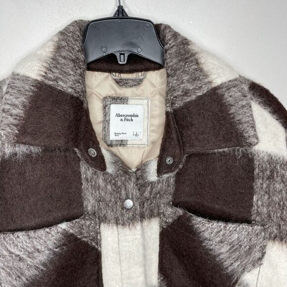 ABERCROMBIE & FITCH Womens Winterized Wool-Blend Shirt Jacket NEW $180 Brown L - Picture 9 of 16
